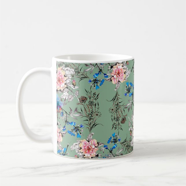 Watercolor hand drawn seamless pattern with beauti kaffemugg (Vänster)