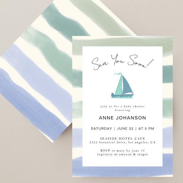 Watercolor Hand Lettering Sea You Soon Baby Shower Inbjudningar (Skapare uppladdad)