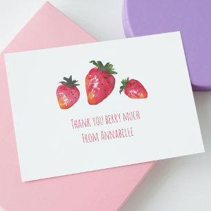 Watercolor Hand-Paected Strawbär Vår Berry Tack Kort