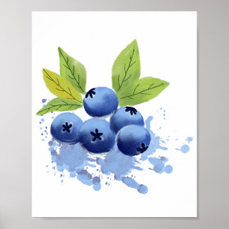 Watercolor Hand-painted Blueberry Illustration  Poster