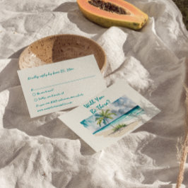 Watercolor Hand plockade Beach Colorful Bröllop OSA Kort