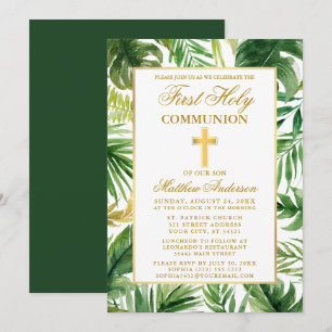 Watercolor Handflatan Löv Första Heligan Communion Inbjudningar