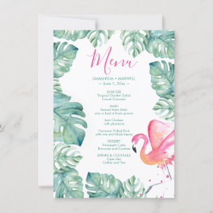 Watercolor Handflatan Löv Rosa Flamingo Tropical M Inbjudningar