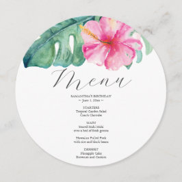 Watercolor Handflatan Löv Rosa Hibiscus Tropical Meny