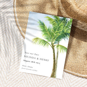 Watercolor Handflatan Träd Beach Wedding Spara Datumet