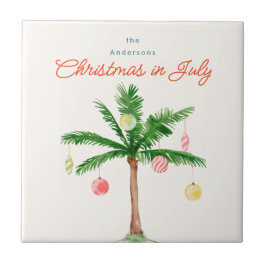 Watercolor Handflatan Träd Julafton i juli 2010, B Kakelplatta