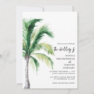 Watercolor Handflatan Träd-skript Destination Wedd Inbjudningar