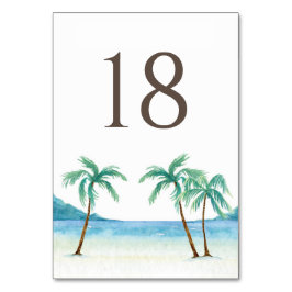Watercolor Handflatan Träd Tropical Beach Wedding Bordsnummer