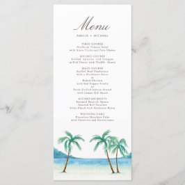 Watercolor Handflatan Träd Tropical Beach Wedding Meny