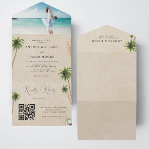 Watercolor Handflatan Träd Tropical Sand Beach Wed