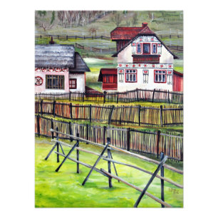 Watercolor Handmålated Transylvania, Rumänien Canv Fototryck