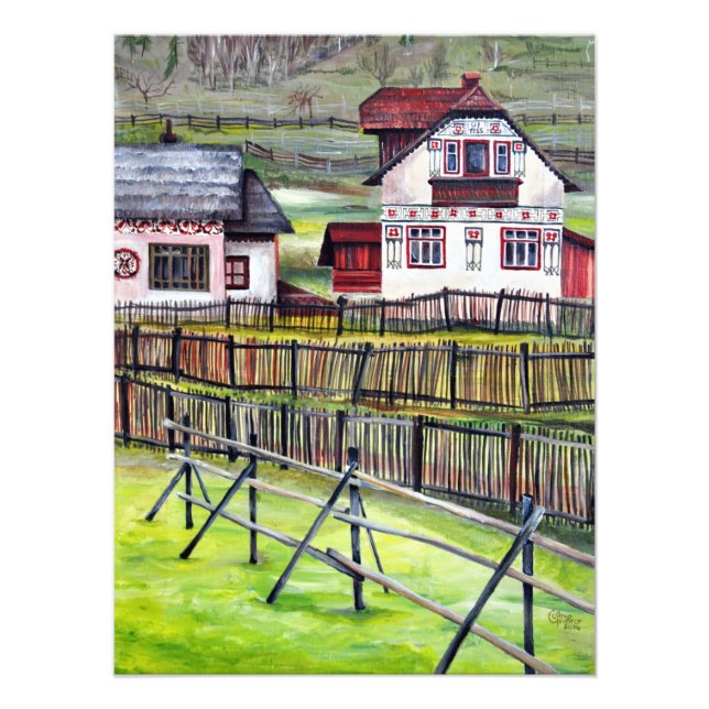 Watercolor Handmålated Transylvania, Rumänien Canv Fototryck (Framsidan)