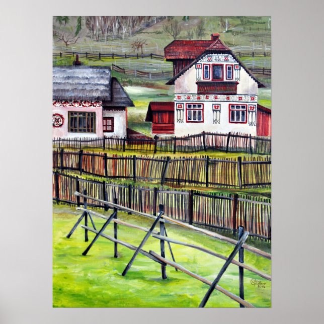 Watercolor Handmålated Transylvania, Rumänien Canv Poster (Framsidan)