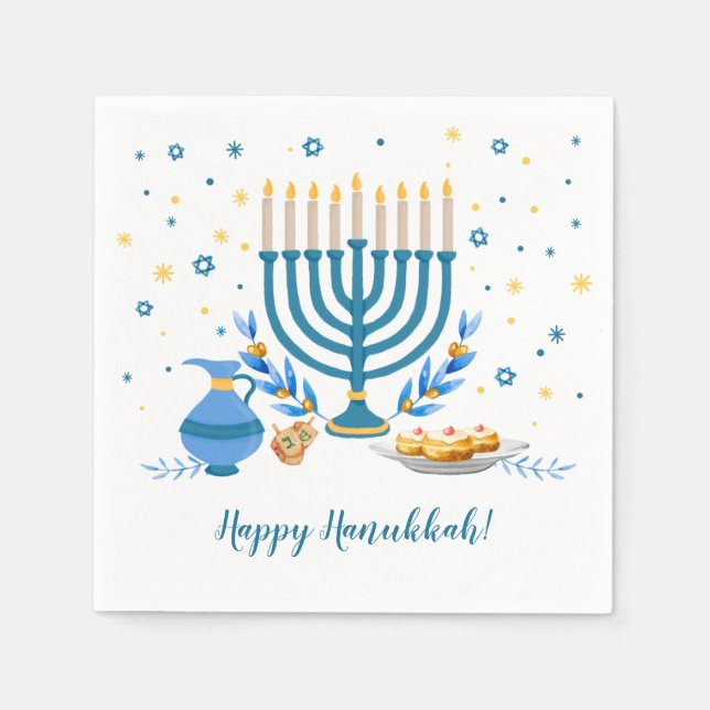 Watercolor Hanukkah Helgdag Pappersservett (Framsidan)