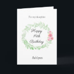 Watercolor Happy 14th Birthday Daughter Kort<br><div class="desc">A watercolor 14th Birthday daughter card, which you will be able to easily personalize the front with her name. The inside message of this personalized birthday card reads a heartfelt message, which you can also personalize if you wanted. The back has the same watercolor laurel with pink flowers with a...</div>