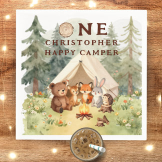 Watercolor Happy Camper 1-årsdag Pappersservett