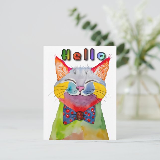 Watercolor Happy Cat Greeting Card Inbjudningar (Stående Fram)
