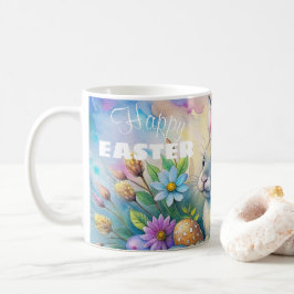 Watercolor Happy Easter Rabbit Kaffemugg