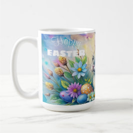 Watercolor Happy Easter Rabbit Kaffemugg