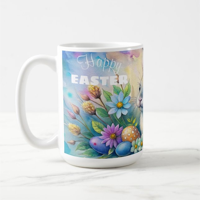 Watercolor Happy Easter Rabbit Kaffemugg (Vänster)