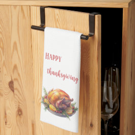 Watercolor Happy thanksgiving, rostad kalkonpresen Kökshandduk