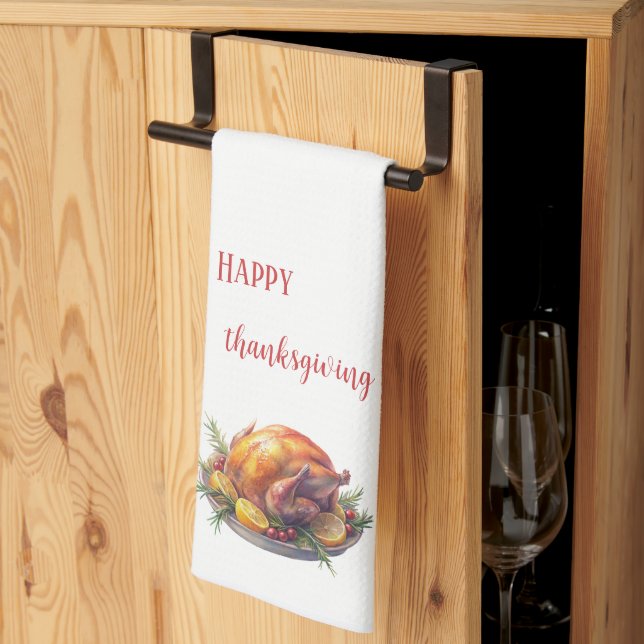 Watercolor Happy thanksgiving, rostad kalkonpresen Kökshandduk (Thirds Fold)