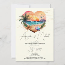 Watercolor Hawaii Beach Sunset Heart Bröllop
