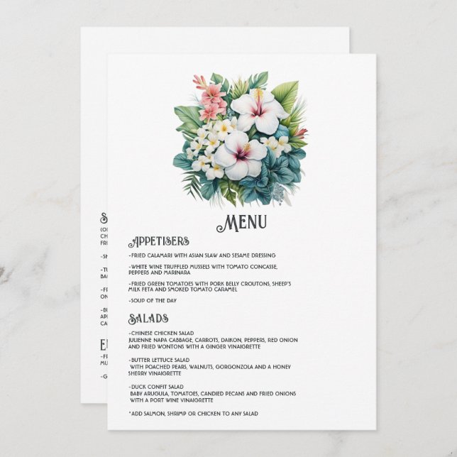Watercolor Hawaii Destination Wedding Meny (Fram/baksida)