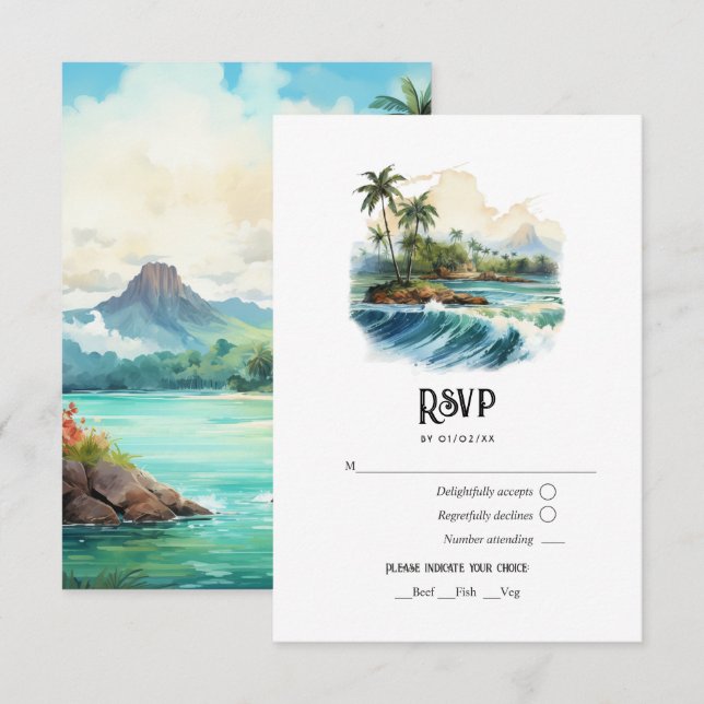 Watercolor Hawaii Destination Wedding OSA Kort (Fram/baksida)