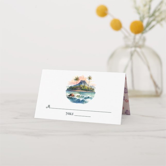 Watercolor Hawaii Destination Wedding Placeringskort (Framsida)
