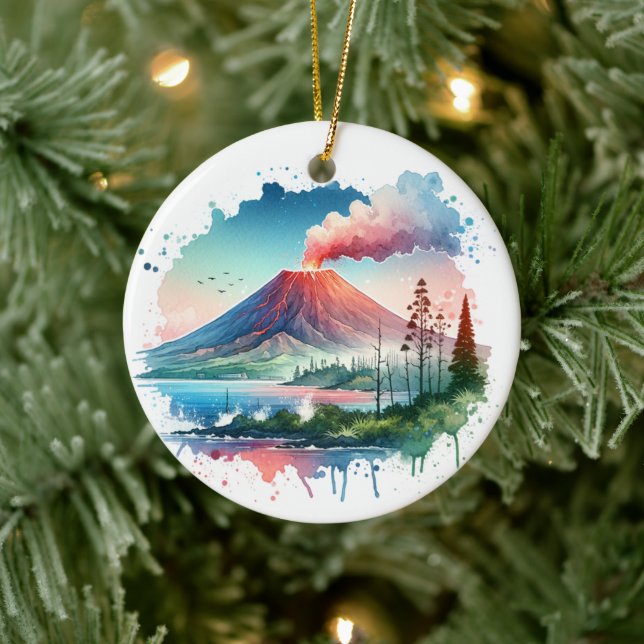 Watercolor Hawaii Vulkaners nationalpark Julgransprydnad Keramik (Träd)