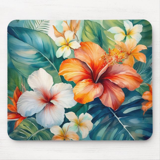 Watercolor Hawaiian Garden Tropical Hibiscus Musmatta (Framsidan)