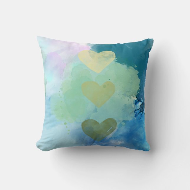 Watercolor Hearearts Pillow Kudde (Framsida)