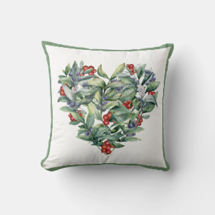 Watercolor Heart Berries Greenery Kudde