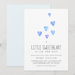 Watercolor Heart Boy Little Baby Shower Inbjudningar