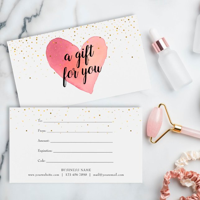 Watercolor Heart Guld Sprinkles Gift Certificate Visitkort (Skapare uppladdad)