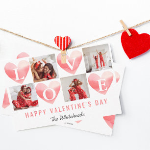 Watercolor Heart Kärlek Photo Collage Valentine's Julkort