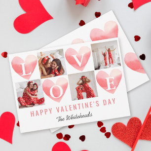 Watercolor Heart Kärlek Photo Collage Valentine's Julkort