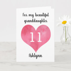 Watercolor Heart Lycklig 11:e födelsedagsdotterdot Kort