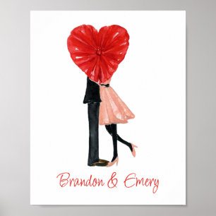 Watercolor Heart Mode Girl Couple Poster