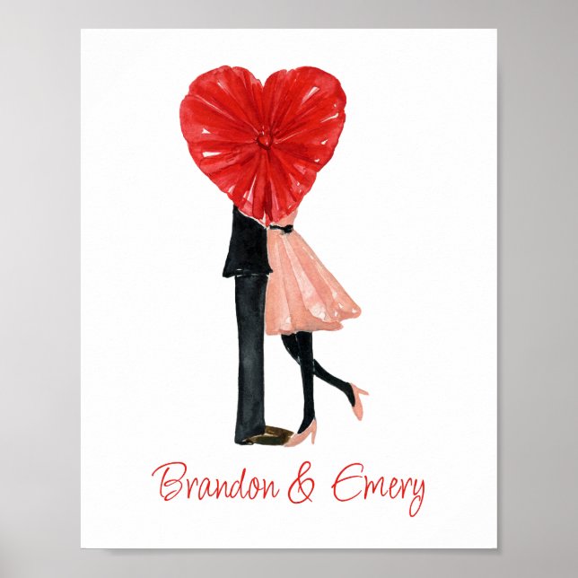 Watercolor Heart Mode Girl Couple Poster (Framsidan)