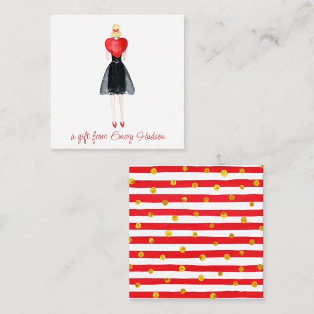 Watercolor Heart Mode Girl Gift-hölje Anteckningskort (Fram/baksida)
