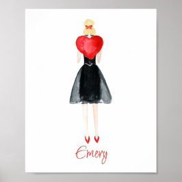 Watercolor Heart Mode Girl Poster