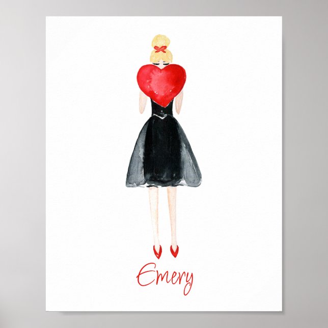 Watercolor Heart Mode Girl Poster (Framsidan)