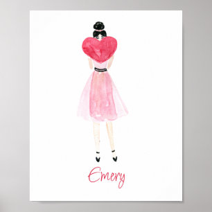 Watercolor Heart Mode Girl Poster