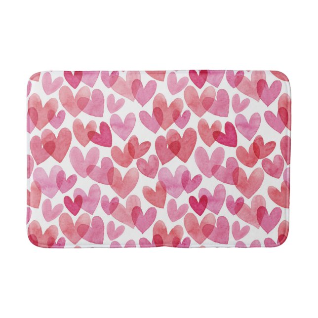 Watercolor Heart Mönster Badrumsmatta (Framsidan)