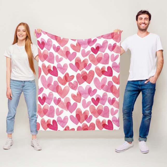 Watercolor Heart Mönster Fleecefilt (På plats)