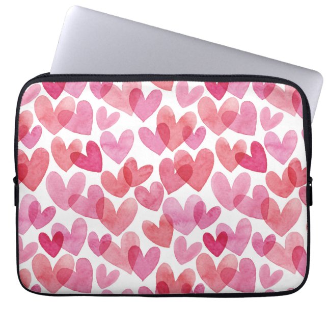 Watercolor Heart Mönster Laptop Fodral (Framsidan)