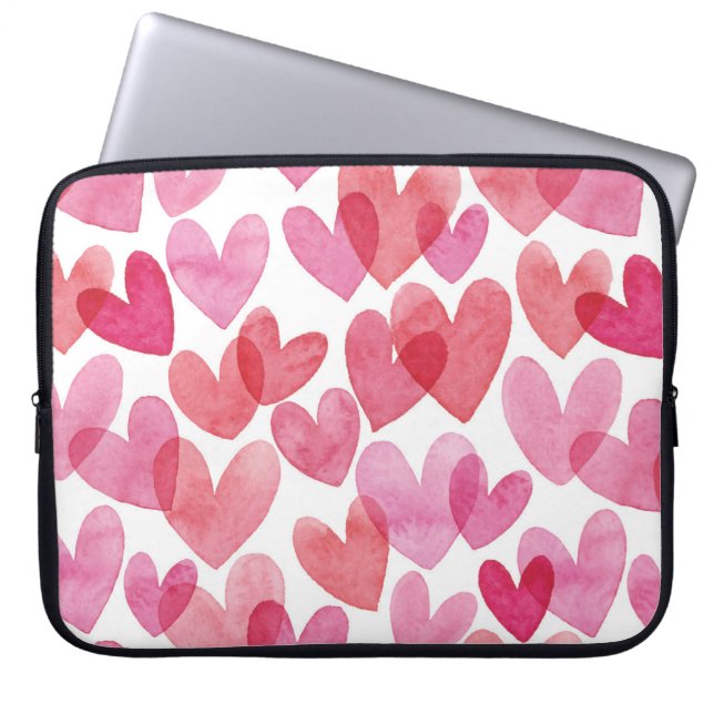 Watercolor Heart Mönster Laptop Fodral (Framsidan)