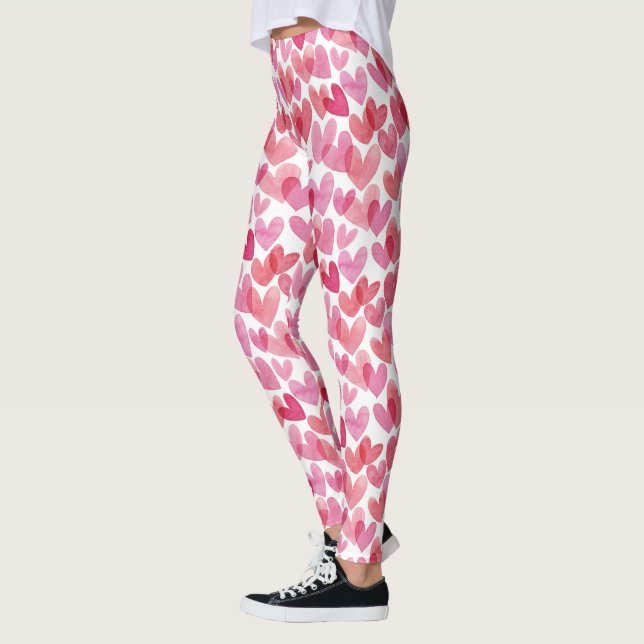 Watercolor Heart Mönster Leggings (Vänster)
